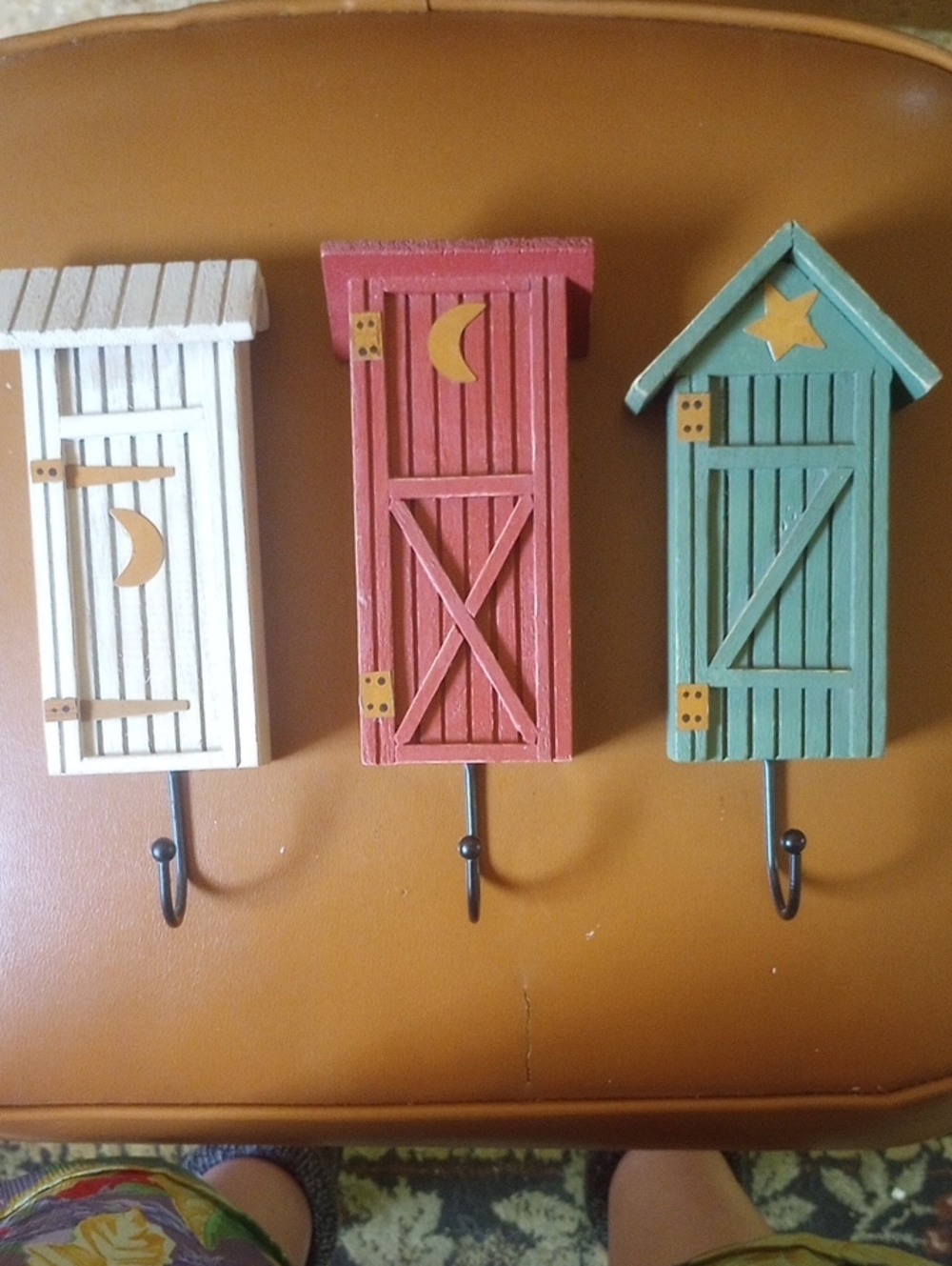 Collections, Etc. Outhouse Wall Hook Set for Country Bathroom. Cream Red Green